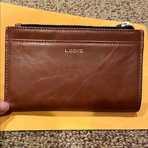 Lodis New Kate French Purse RFID Brown Leather Snap Zip ID credit card Wallet